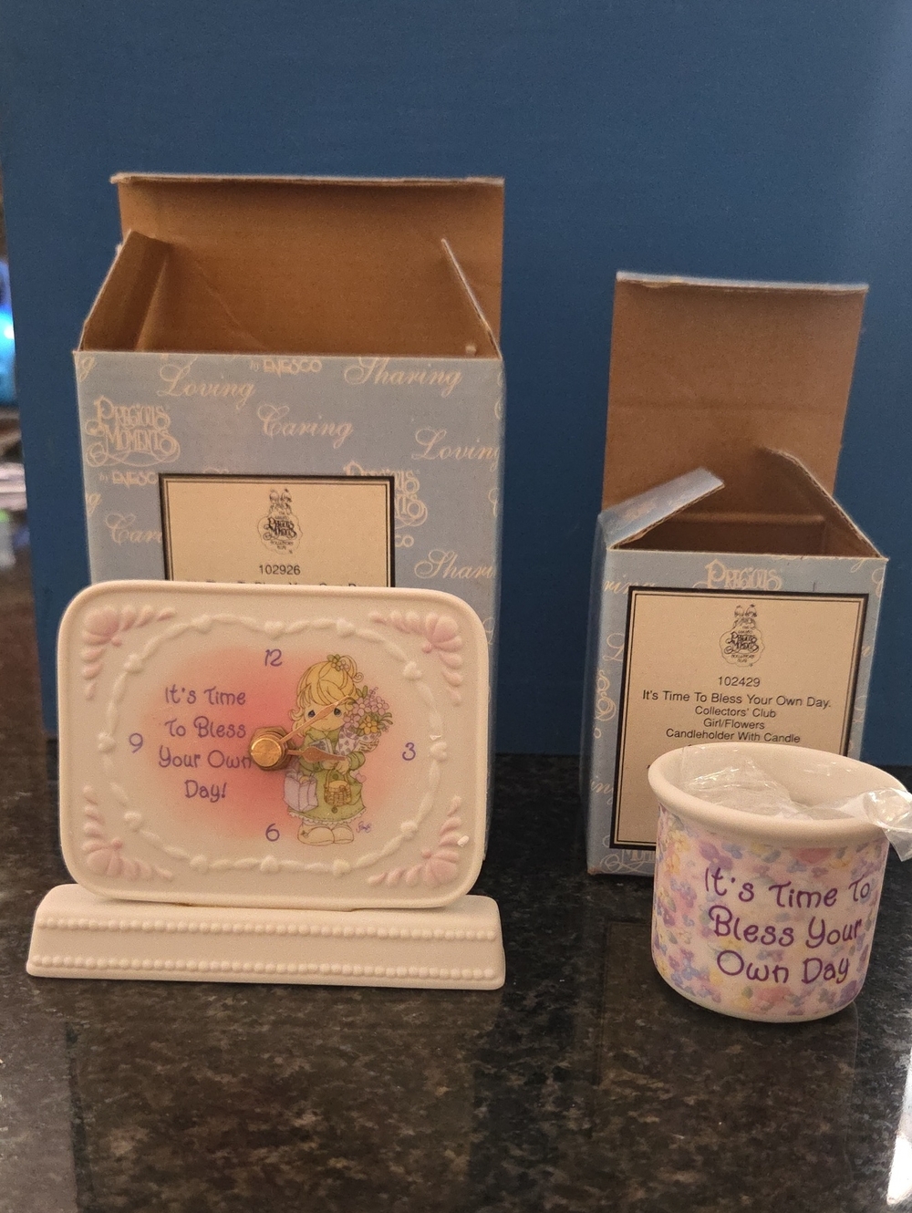 Precious Moments "It's Time To Bless Your Own Day" Clock And Candle Holder